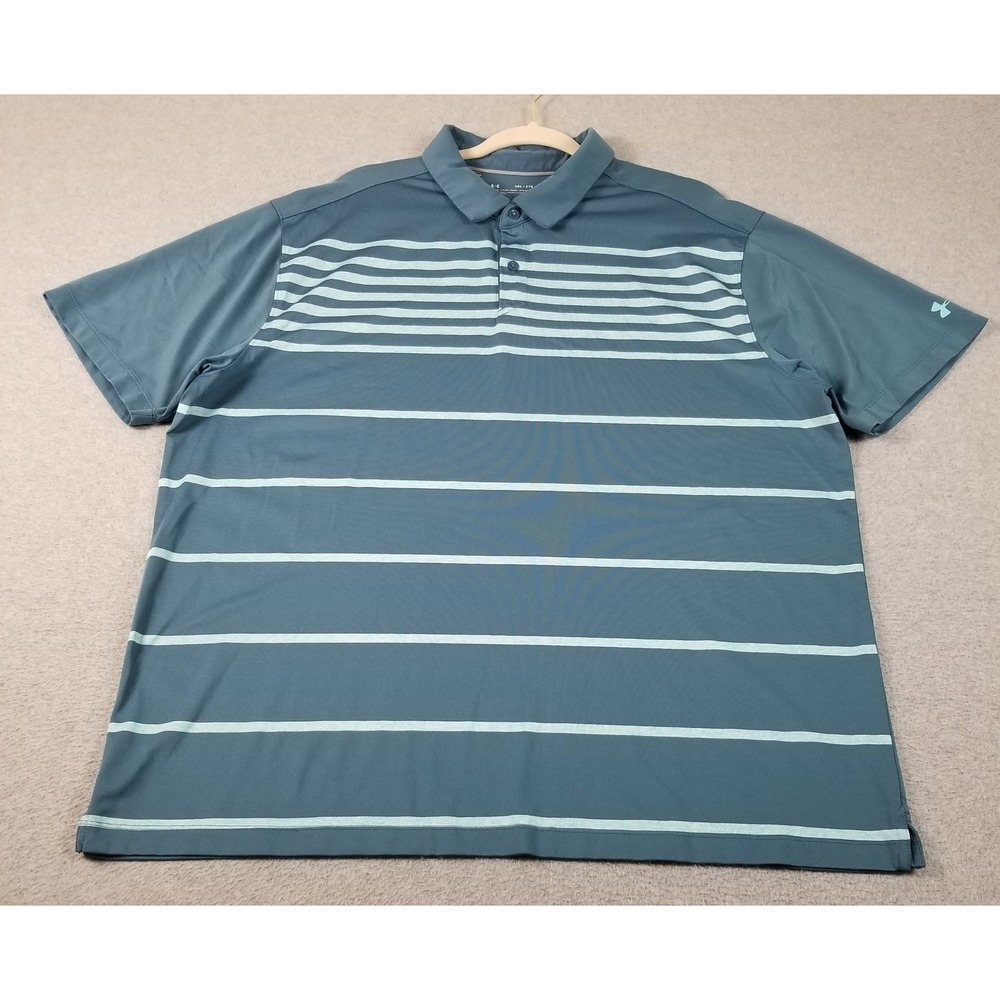 Under Armour Polo Shirt Men's 2XL XXL Blue Striped HeatGear Short Sleeve Golf